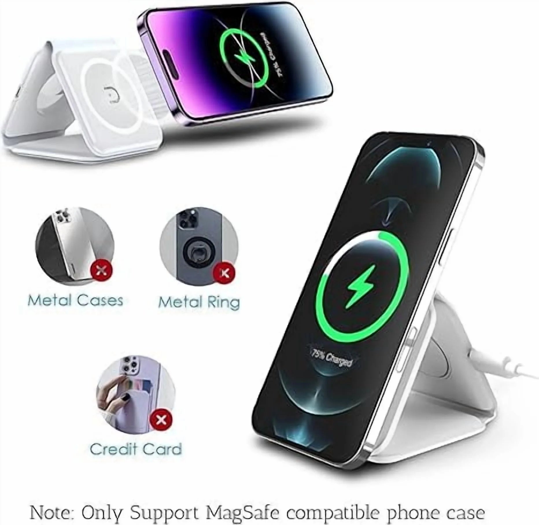 3-In-1 Foldable Magnetic Fast Charging Pad | Magsafe Wireless Travel Charger for Multiple Apple Products | Iphone 16/15/14/13/12/11 plus Pro Max | Iwatch and Airpods | White
