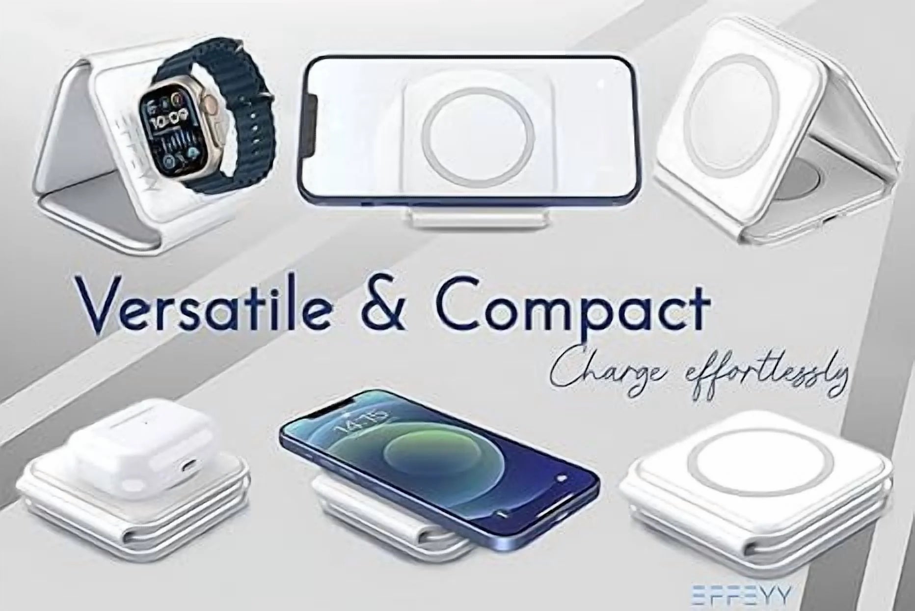 3-In-1 Foldable Magnetic Fast Charging Pad | Magsafe Wireless Travel Charger for Multiple Apple Products | Iphone 16/15/14/13/12/11 plus Pro Max | Iwatch and Airpods | White